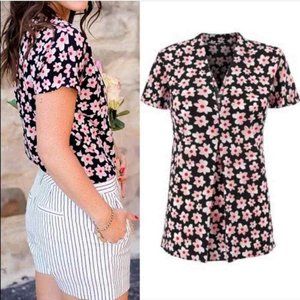CAbi Harmony Top 5347 Starflower Black Pink Floral Daisy Size XL EUC